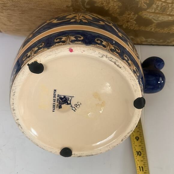 ANTIQUE CHINESE YELLOW‎ COBALT BLUE CERAMIC POTTERY TALL HANDLE TEA POT - Picture 5 of 8